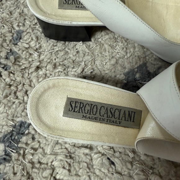Vintage Sergio Casciani White Leather Slingback Block Pumps Women’s  Size 7 1/2 - Picture 5 of 8